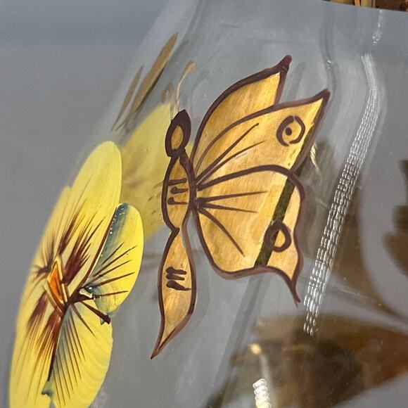 VTG Wine Decanter 15 Floral Hand Painted Romanian Crystal Gold Yellow MCM Carafe - Picture 7 of 16